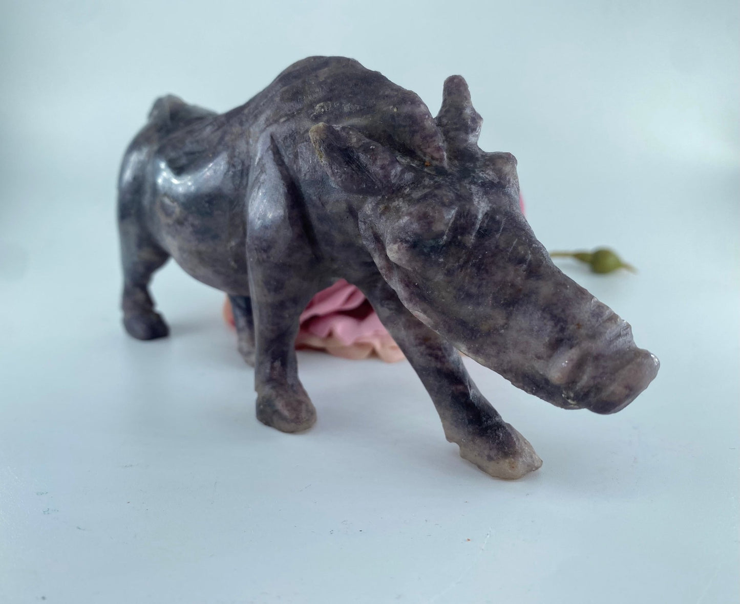 Polished Lepiodite Hand Carved Warthog 388G featuring natural patterning and unique variations - Luna Panther