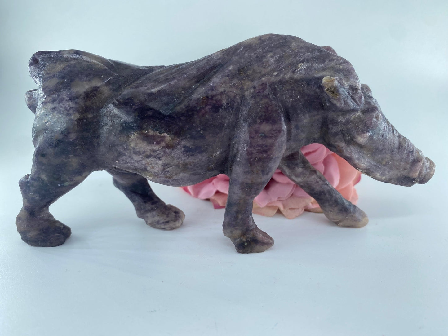 Polished Lepiodite Hand Carved Warthog 388G featuring natural patterning and unique variations - Luna Panther