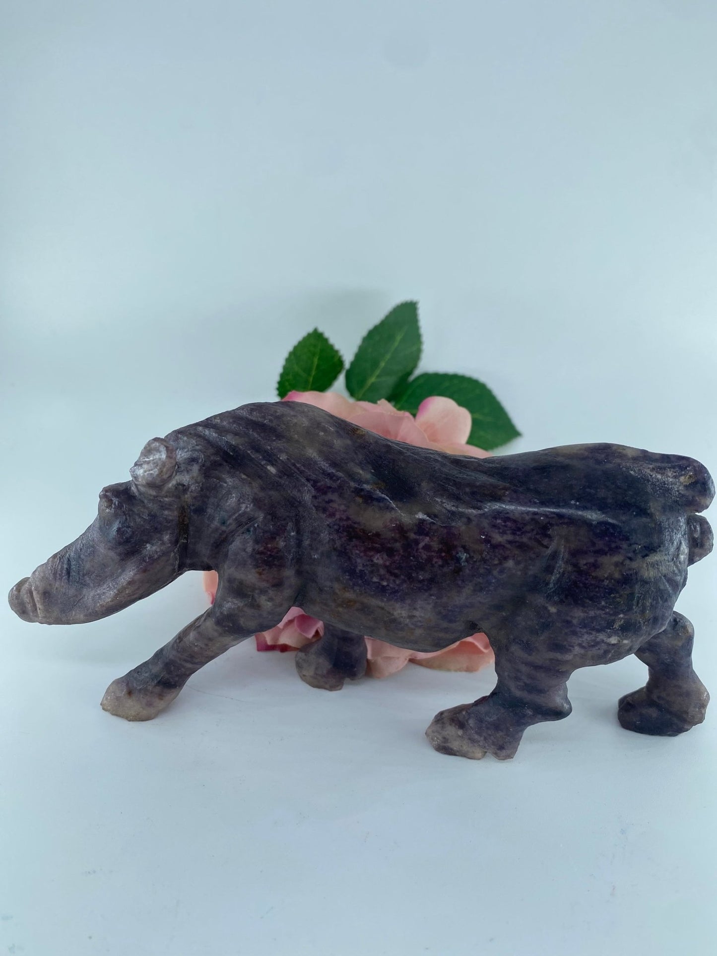Polished Lepiodite Hand Carved Warthog 388G featuring natural patterning and unique variations - Luna Panther
