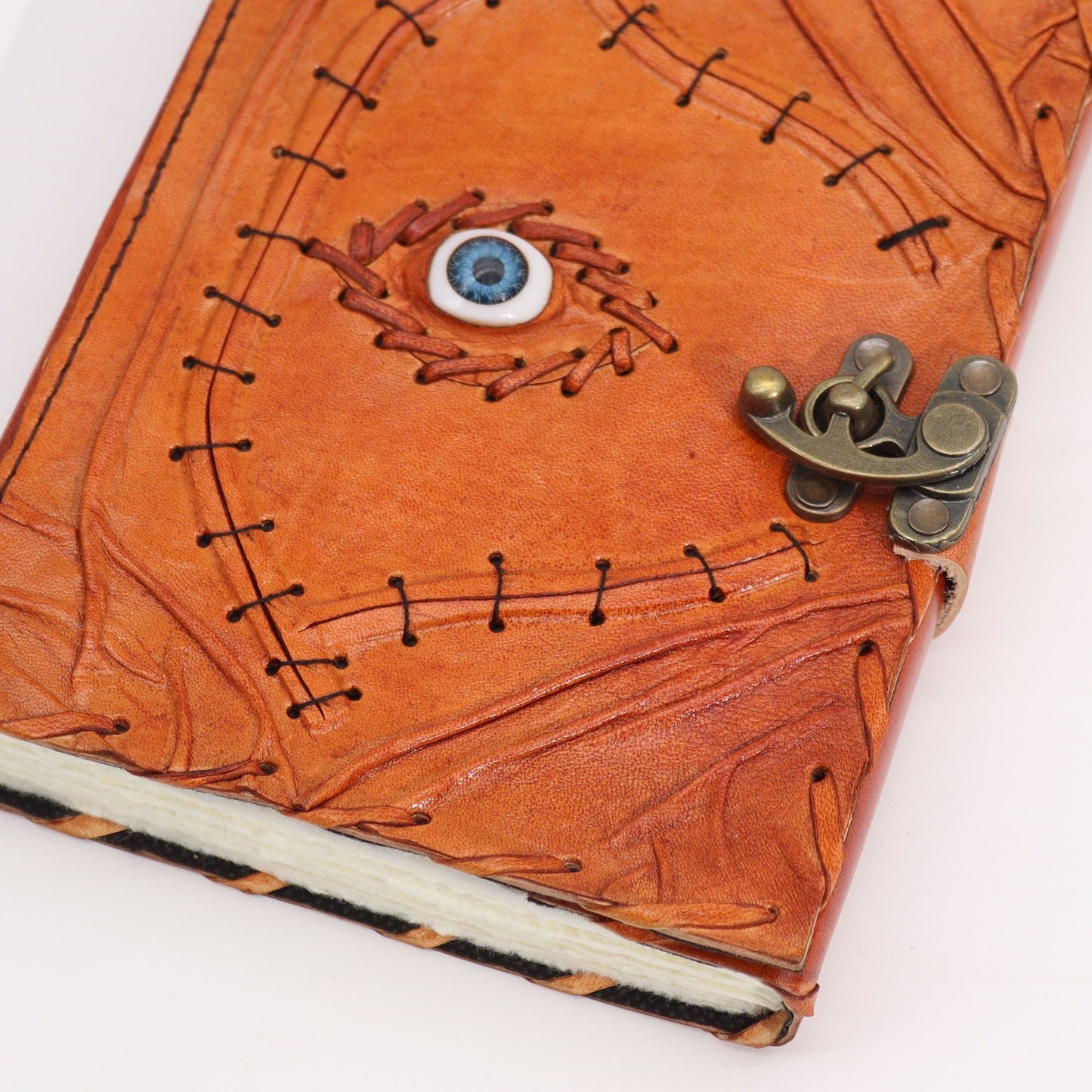 Light Brown Tan Book - Evil Eye Decor - 160 Deckle Edges Pages - 20x15cm - Luna Panther