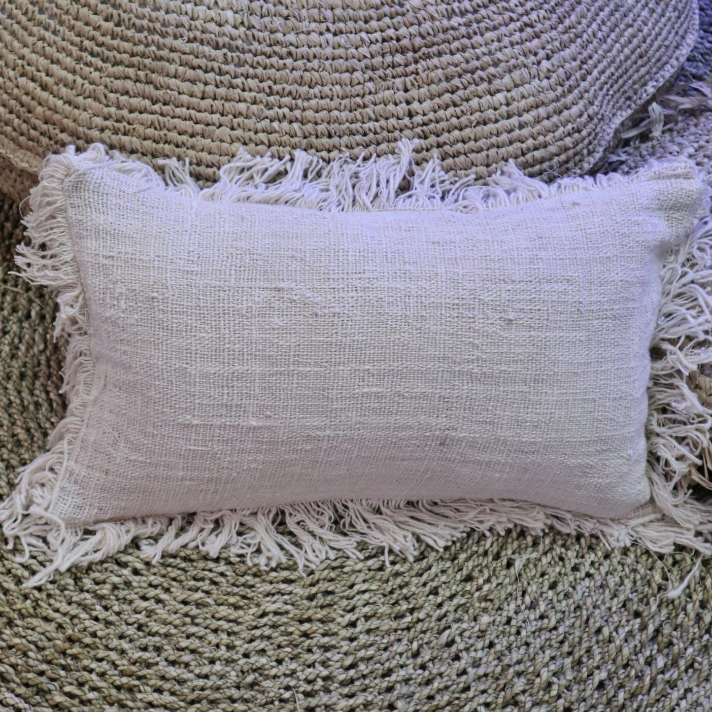 Linen Cushion Cover 30x50cm with fringe - Luna Panther