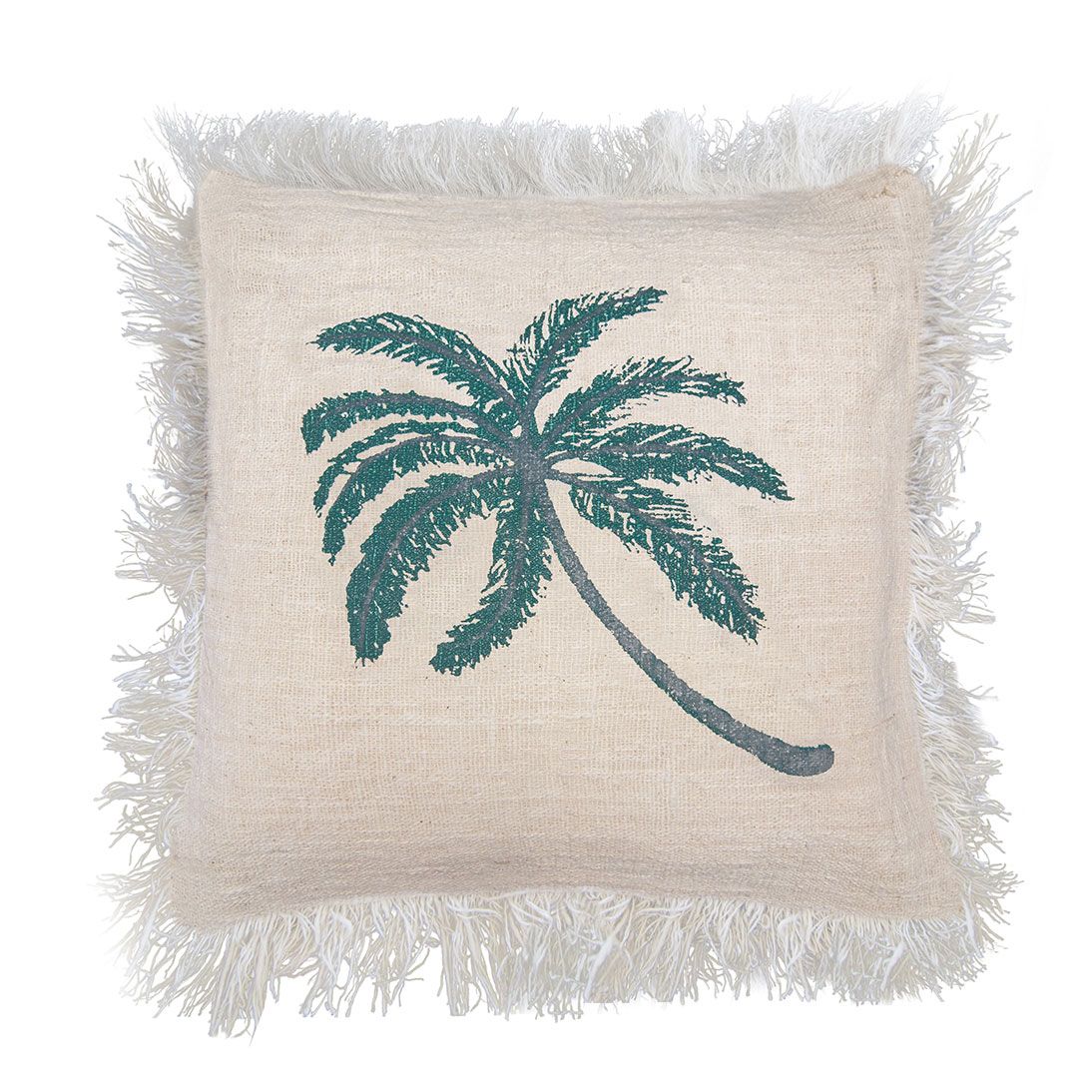 Linen Cushion Cover 45x45cm Palm Tree with Fringe - Luna Panther