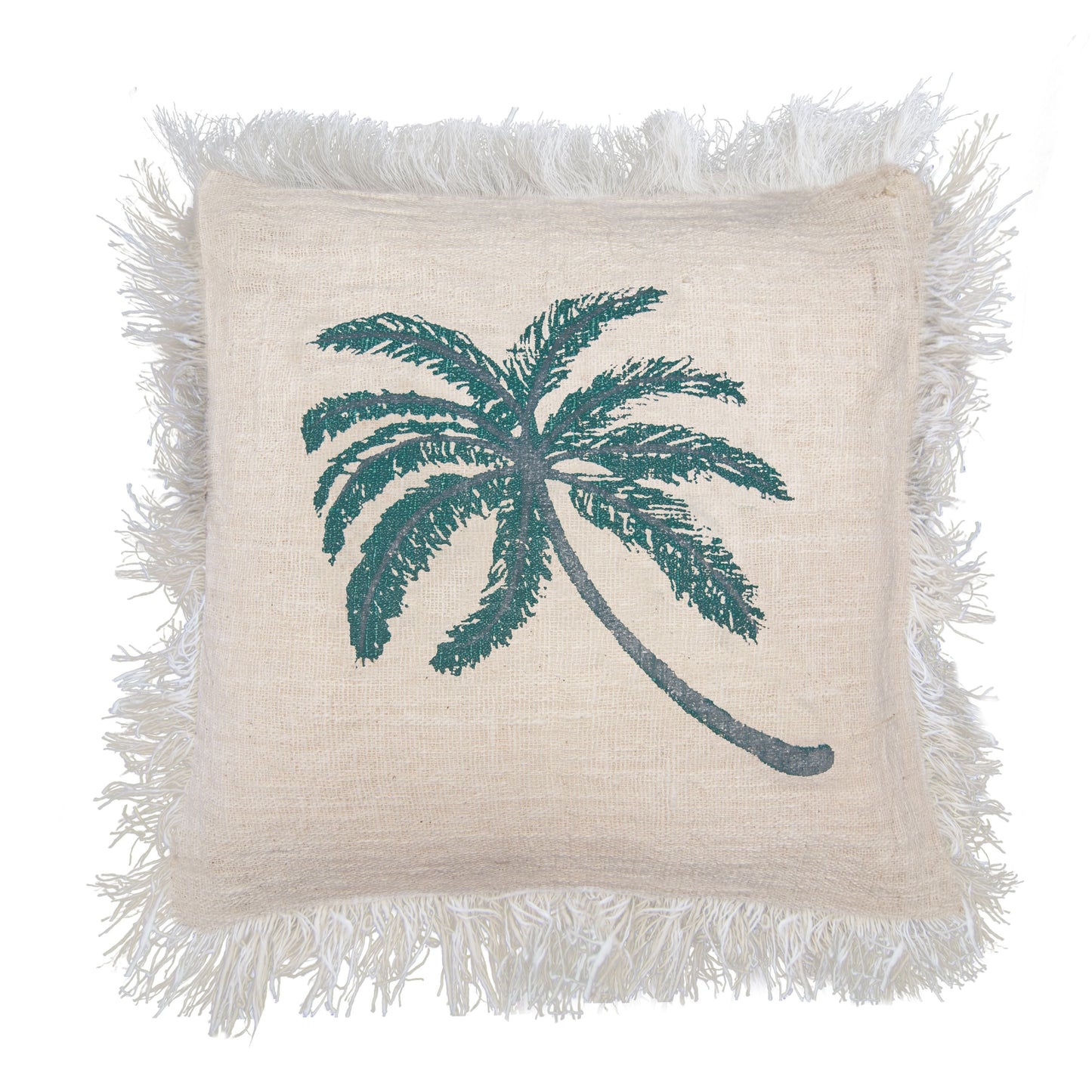 Linen Cushion Cover 60x60cm Palm Tree with Fringe - Luna Panther