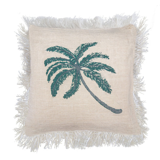 Linen Cushion Cover 60x60cm Palm Tree with Fringe - Luna Panther alternate view