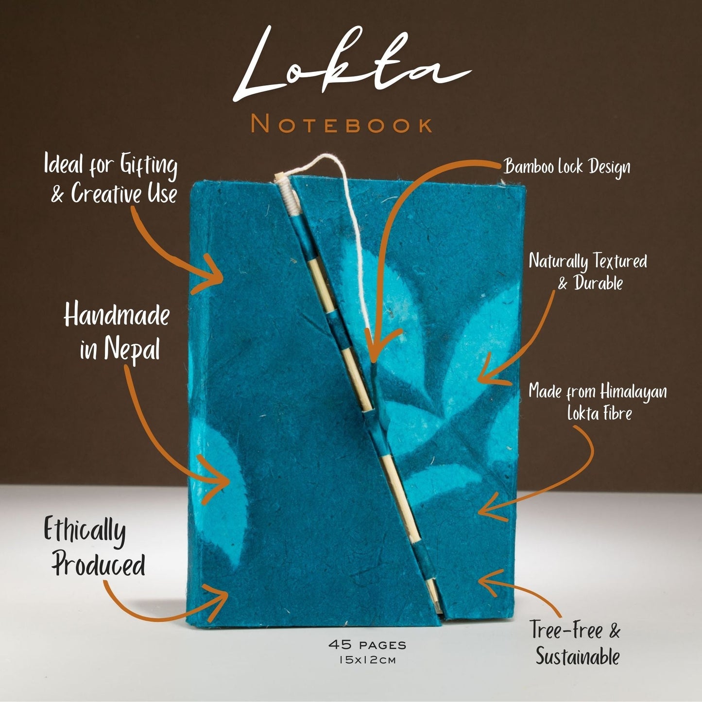 Lokta Bold Floral Bamboo Lock Notebook - Medium (15x12cm) - 45 Leaves - Midnight Blue - Luna Panther