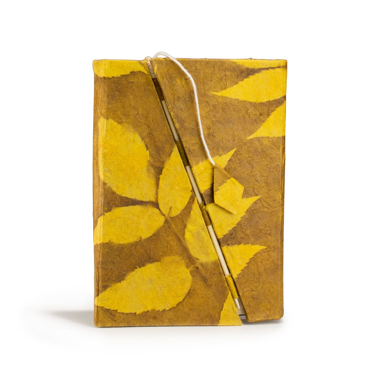 Lokta Bold Floral Bamboo Lock Notebook - Medium (15x12cm) - 45 Leaves - Mustard Brown - Luna Panther