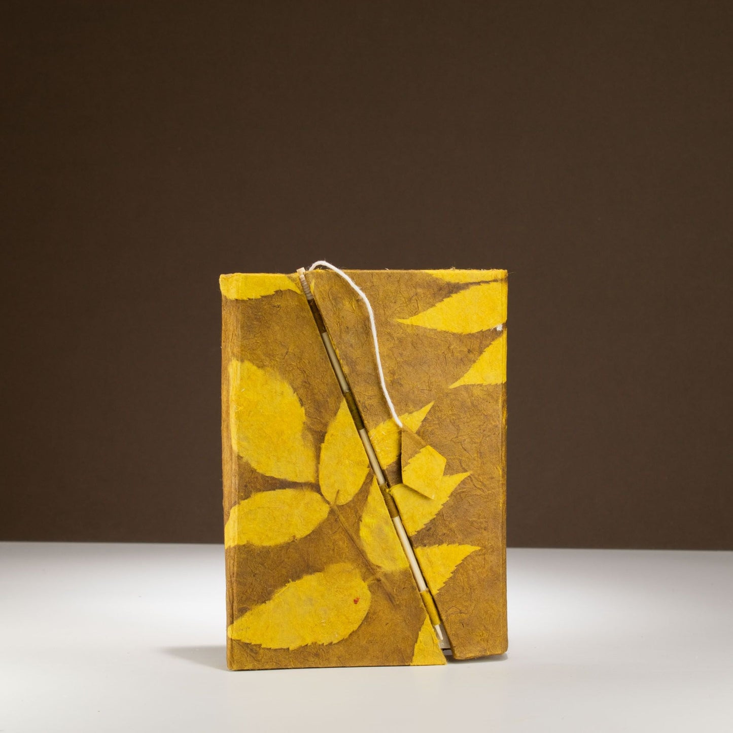 Lokta Bold Floral Bamboo Lock Notebook - Medium (15x12cm) - 45 Leaves - Mustard Brown - Luna Panther