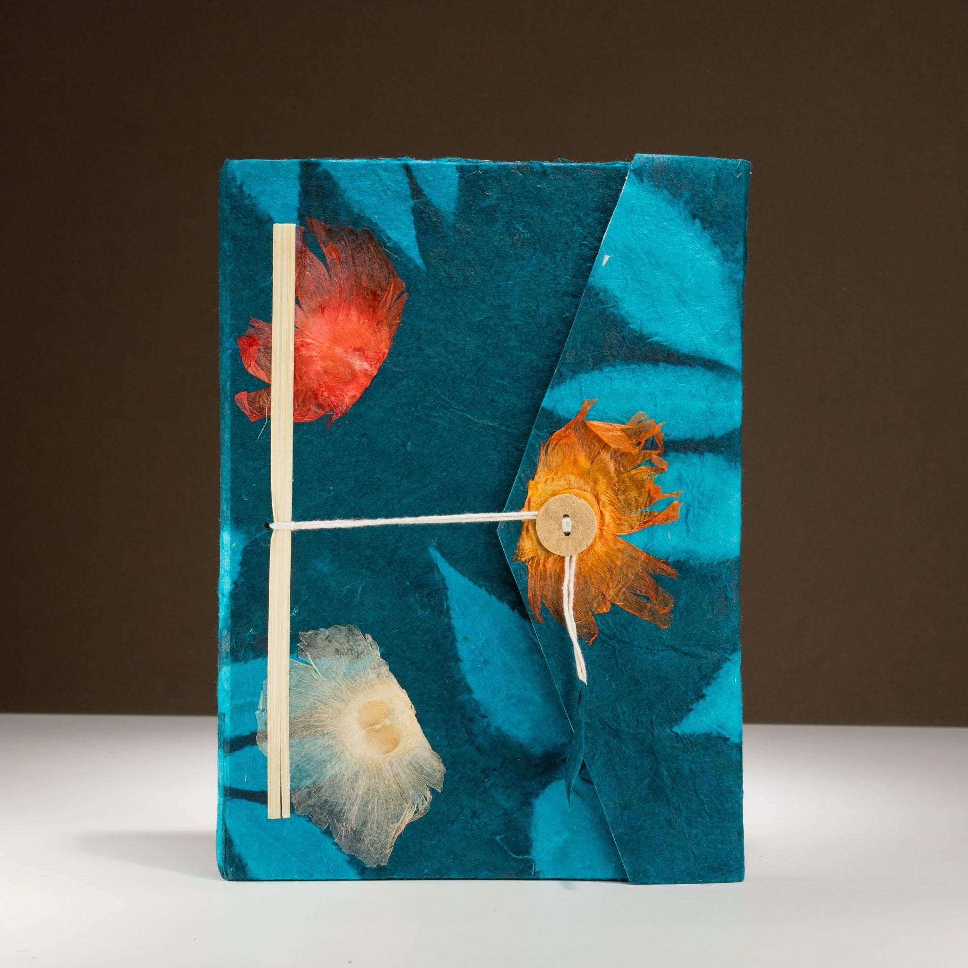 Lokta Bold Floral Notebook - Large (21x15cm) - 45 Leaves - Includes Bookmark - Midnight Blue - Luna Panther