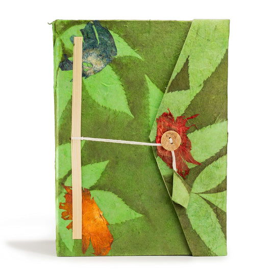 Lokta Bold Floral Notebook - Large (21x15cm) - 45 Leaves - Includes Bookmark - Moss Green - Luna Panther