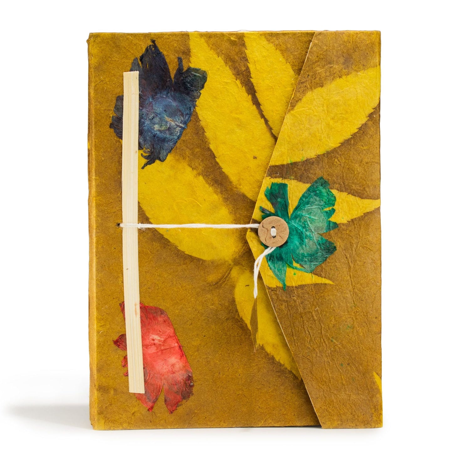 Lokta Bold Floral Notebook - Large (21x15cm) - 45 Leaves - Includes Bookmark - Mustard Brown - Luna Panther