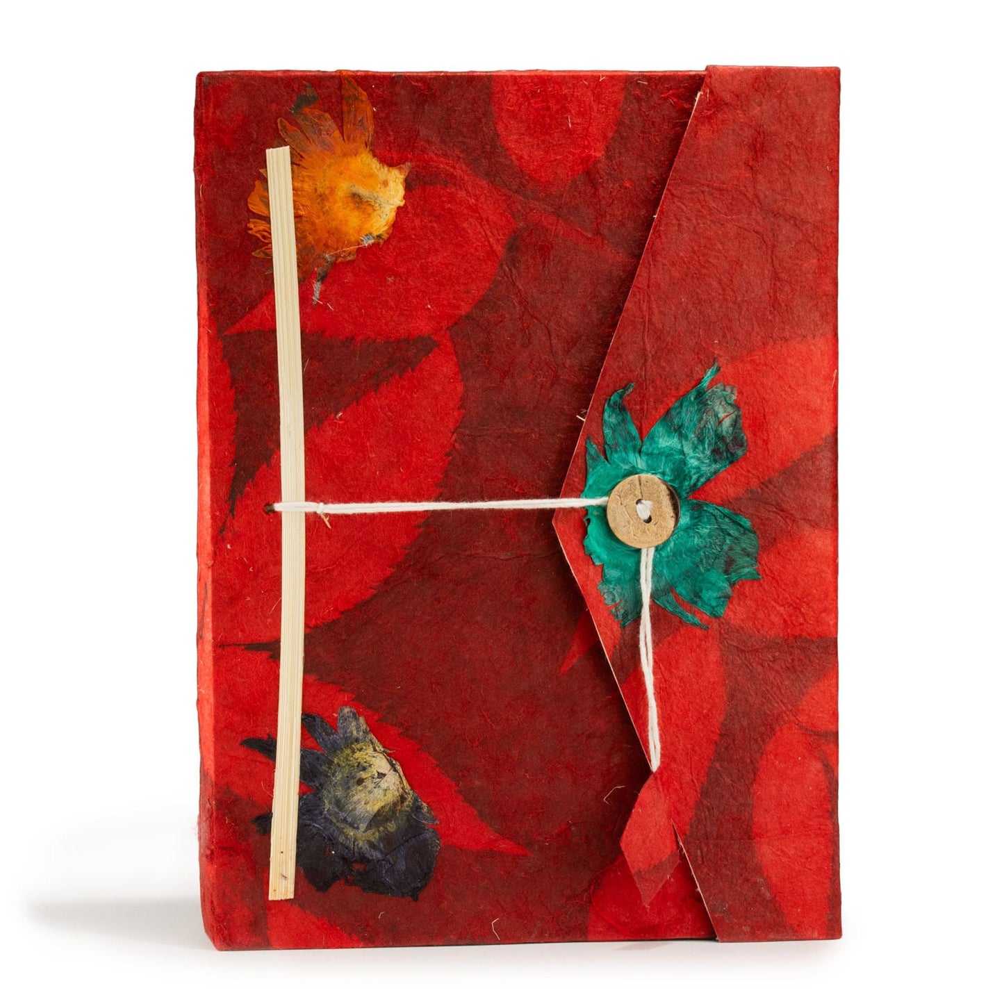 Lokta Bold Floral Notebook - Large (21x15cm) - 45 Leaves - Includes Bookmark - Ruby - Luna Panther