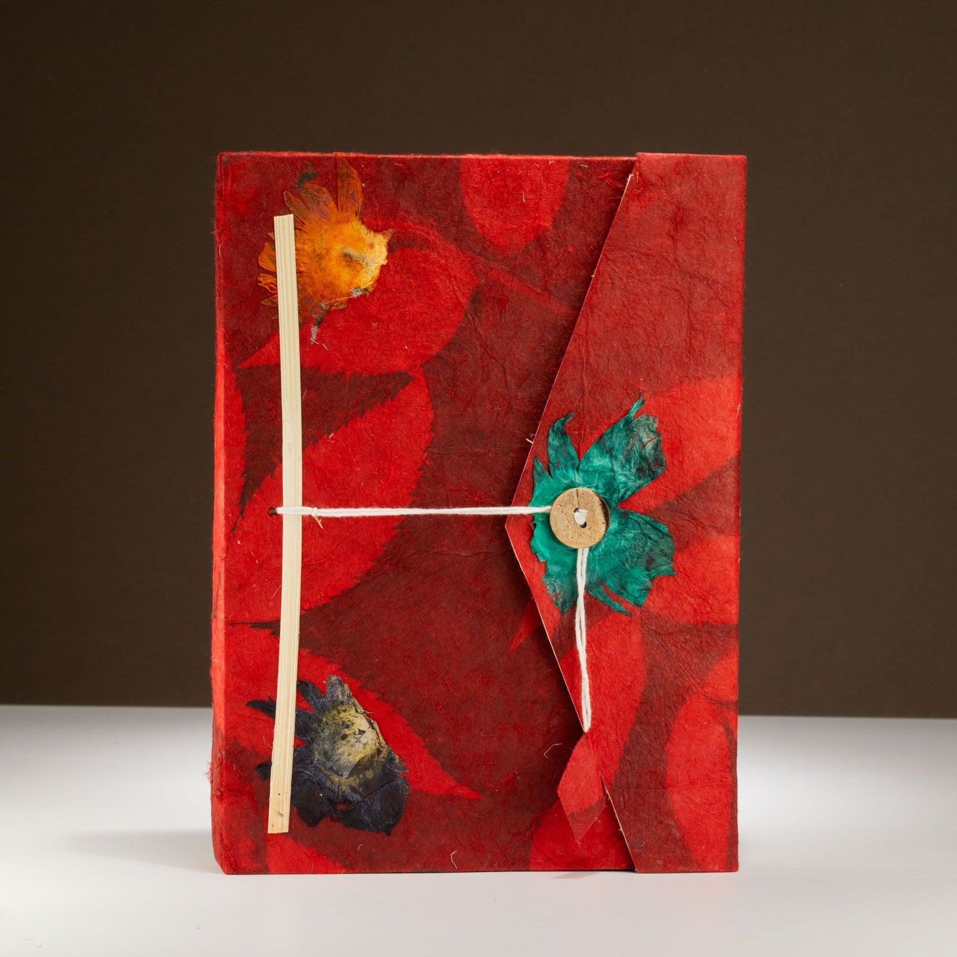 Lokta Bold Floral Notebook - Large (21x15cm) - 45 Leaves - Includes Bookmark - Ruby - Luna Panther