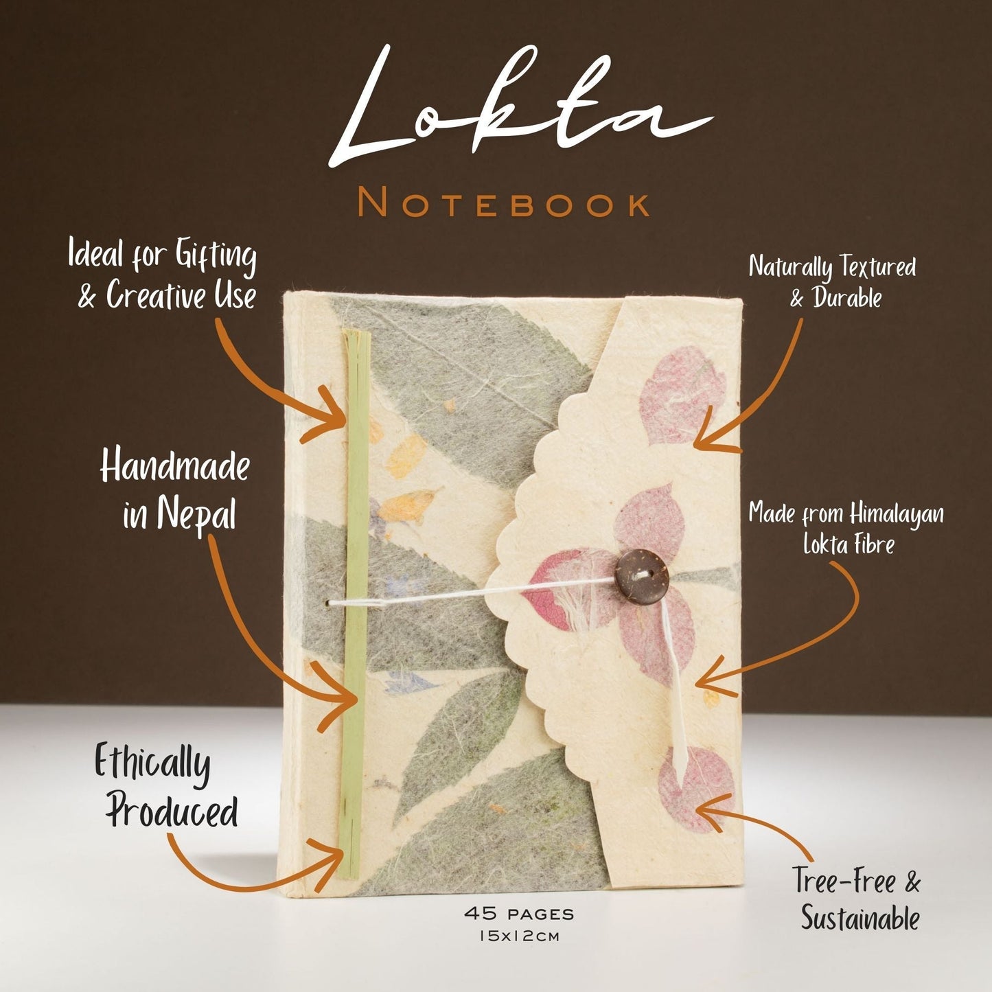 Lokta Bougainvillea Notebook - Medium (15x12cm) - 45 Leaves - Luna Panther