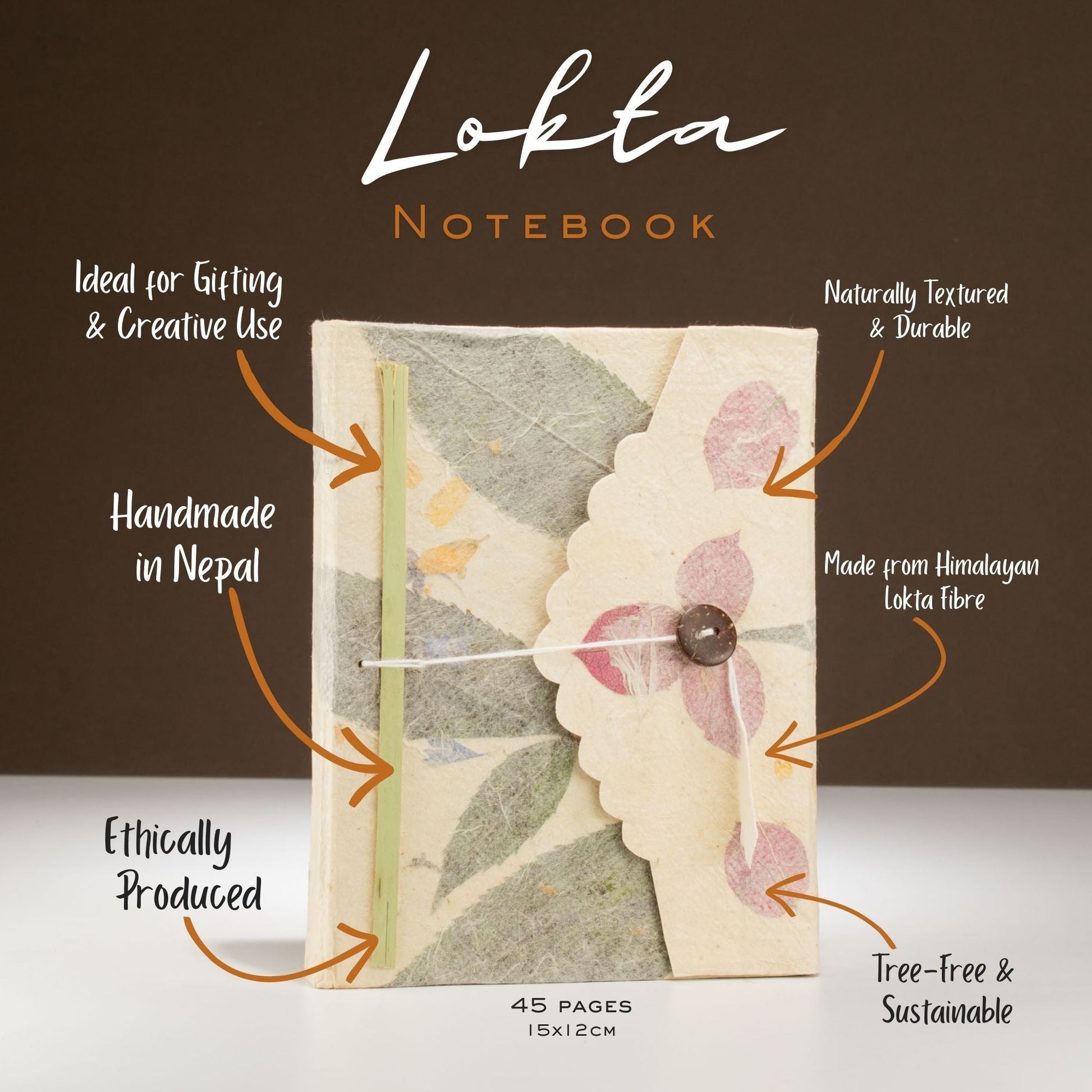 Lokta Bougainvillea Notebook - Medium (15x12cm) - 45 Leaves - Luna Panther