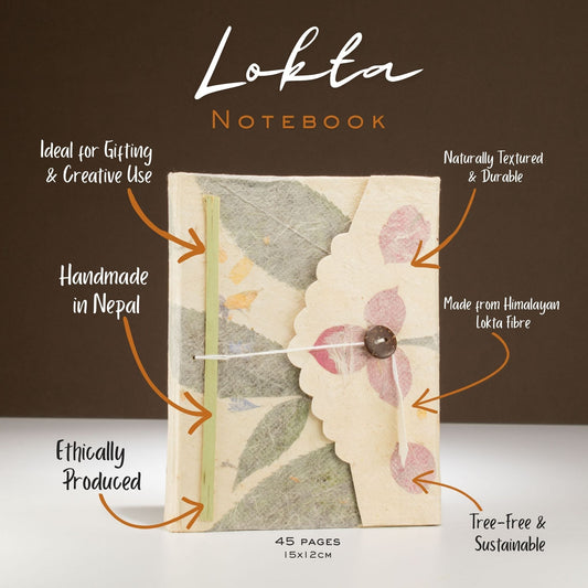 Lokta Bougainvillea Notebook - Medium (15x12cm) - 45 Leaves - Luna Panther