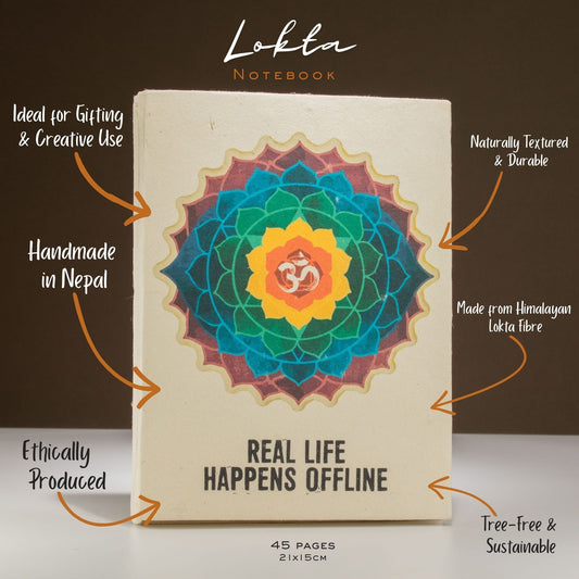 Lokta Inspiration Notebook - Real Life - Large (21x15cm) - 45 Leaves - Includes Bookmark - Luna Panther