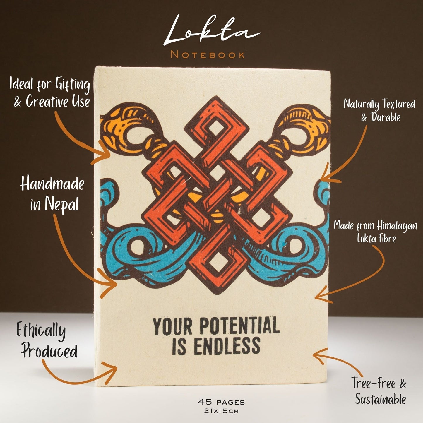 Lokta Inspiration Notebook - Your Potential - Large (21x15cm) - 45 Leaves - Includes Bookmark - Luna Panther