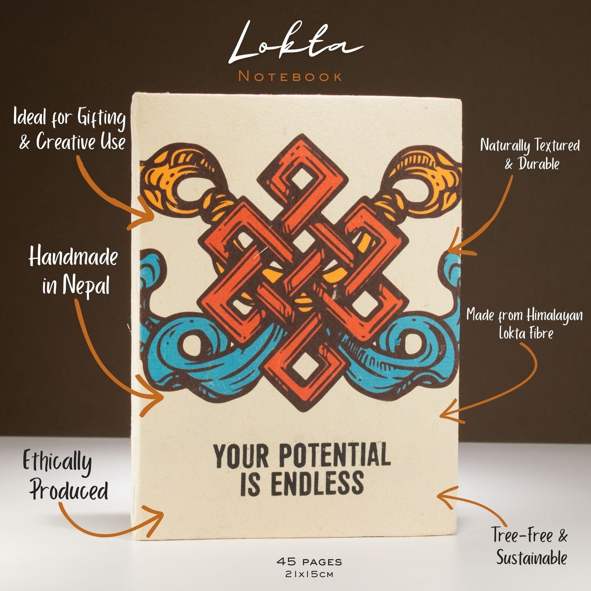 Lokta Inspiration Notebook - Your Potential - Large (21x15cm) - 45 Leaves - Includes Bookmark - Luna Panther