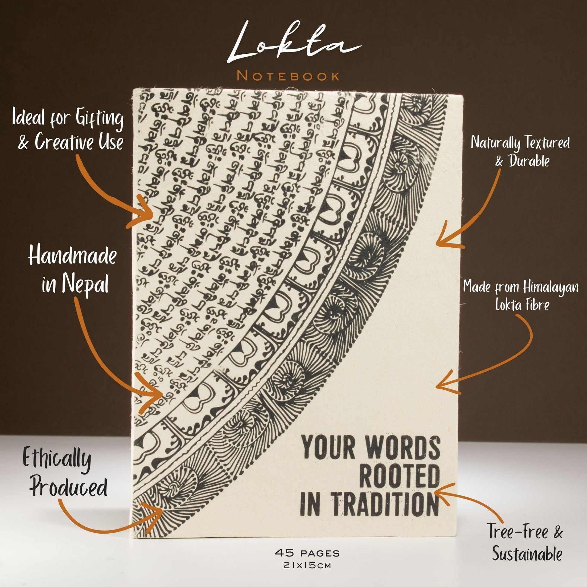 Lokta Inspiration Notebook - Your Words - Large (21x15cm) - 45 Leaves - Includes Bookmark - Luna Panther