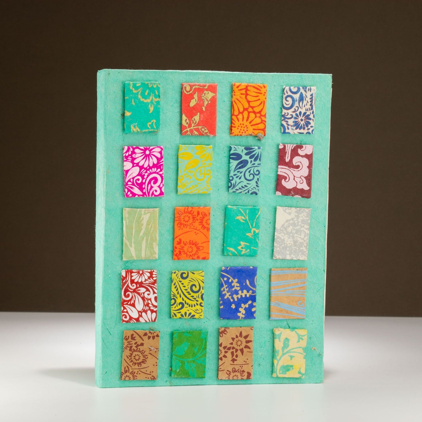 Lokta Mini Tiles Notebook - Large (21x15cm) - 45 Leaves - Includes Bookmark - Teal - Luna Panther