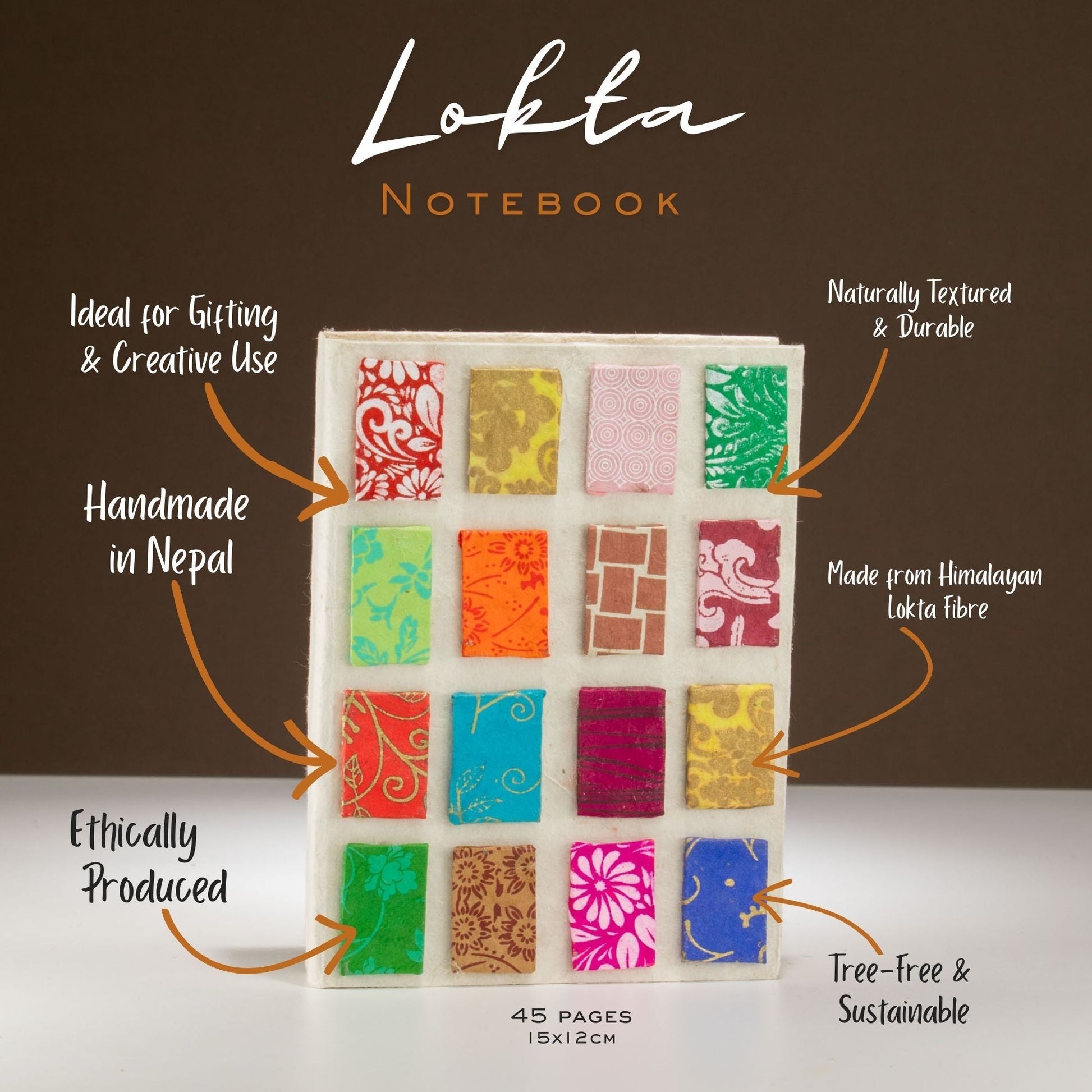 Lokta Mini Tiles Notebook - Medium (15x12cm) - 45 Leaves - Natural - Luna Panther