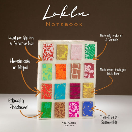 Lokta Mini Tiles Notebook - Medium (15x12cm) - 45 Leaves - Natural - Luna Panther alternate view