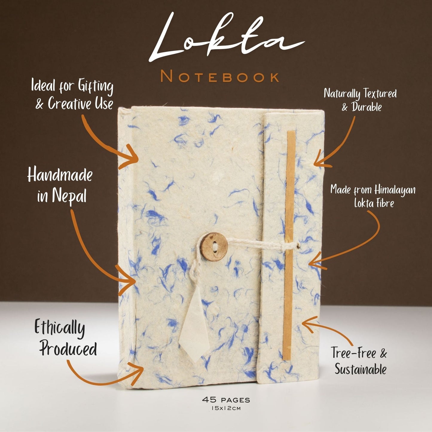 Lokta Mixed Blue Cotton Notebook - Medium (15x12cm) - 45 Leaves - Luna Panther