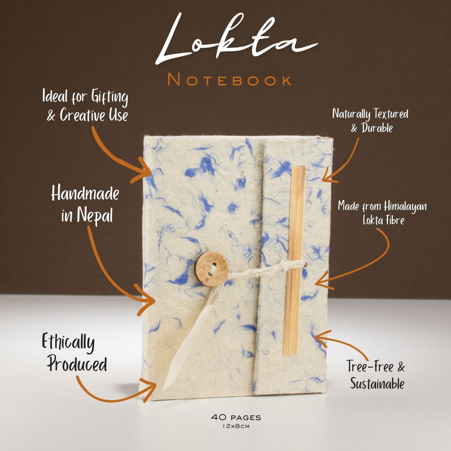 Lokta Mixed Blue Cotton Notebook - Mini (12x8cm) - 40 Leaves - Luna Panther