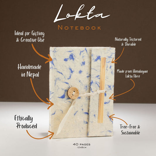 Lokta Mixed Blue Cotton Notebook - Mini (12x8cm) - 40 Leaves - Luna Panther