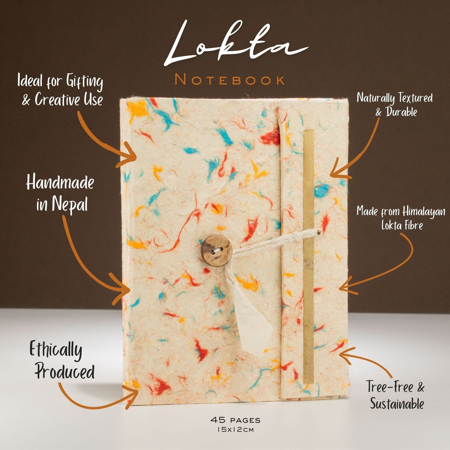 Lokta Mixed Colour Cotton Notebook - Medium (15x12cm) - 45 Leaves - Luna Panther