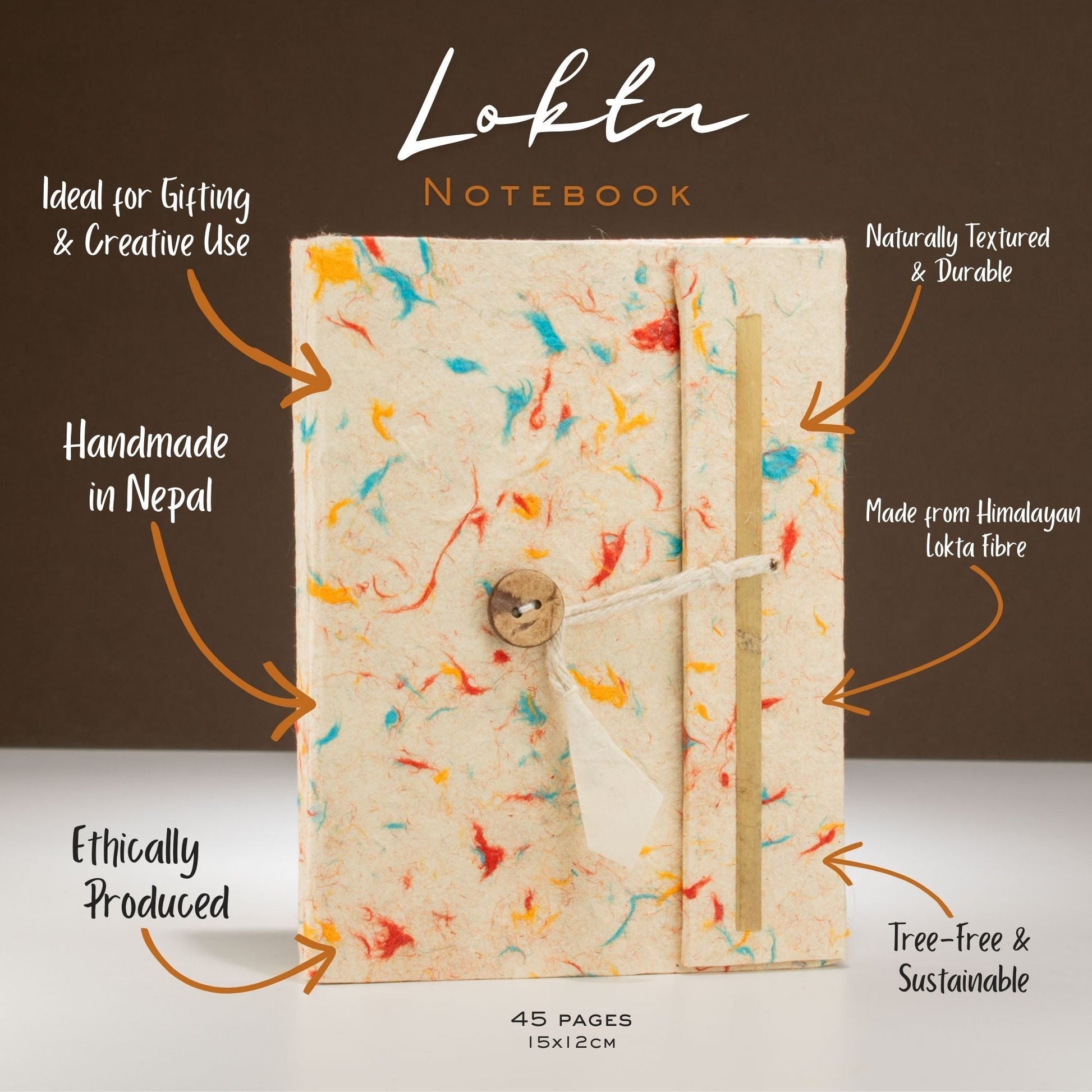 Lokta Mixed Colour Cotton Notebook - Medium (15x12cm) - 45 Leaves - Luna Panther