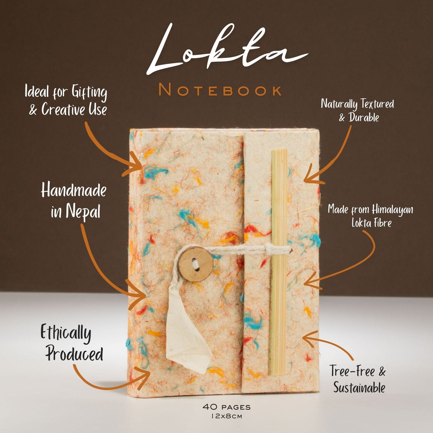 Lokta Mixed Colour Cotton Notebook - Mini (12x8cm) - 40 Leaves - Luna Panther
