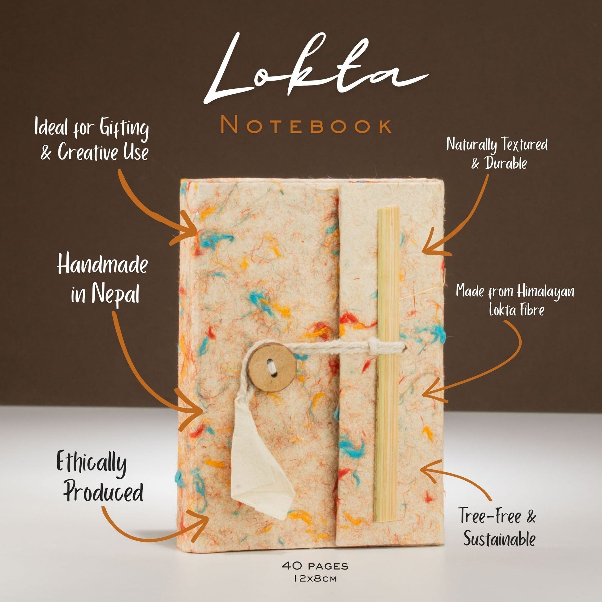 Lokta Mixed Colour Cotton Notebook - Mini (12x8cm) - 40 Leaves - Luna Panther