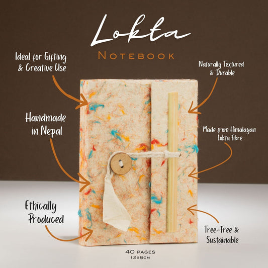 Lokta Mixed Colour Cotton Notebook - Mini (12x8cm) - 40 Leaves - Luna Panther