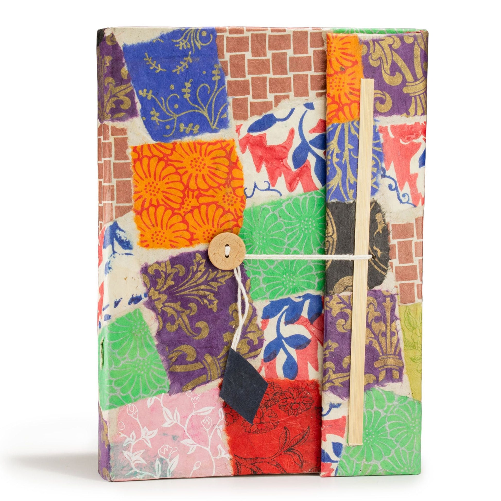 Lokta Patchwork Notebook - Large (21x15cm) - 45 Leaves - Includes Bookmark - Multi Colour - Luna Panther