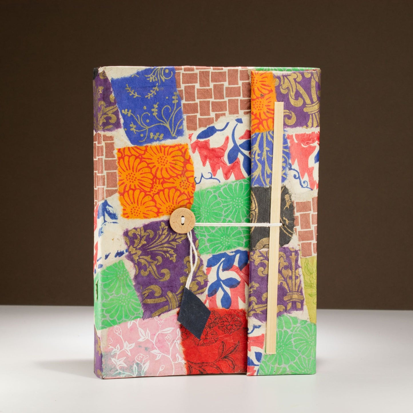 Lokta Patchwork Notebook - Large (21x15cm) - 45 Leaves - Includes Bookmark - Multi Colour - Luna Panther