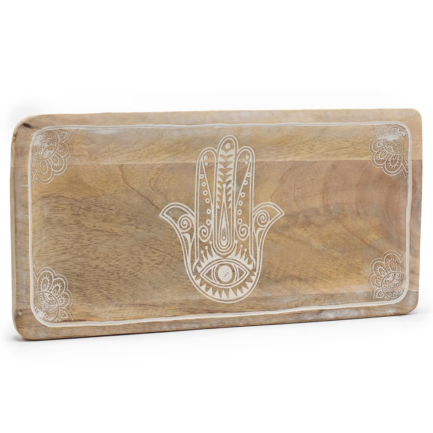 Long Tray 30x15x2.5cm - Hamsa Design Whitewash - Luna Panther
