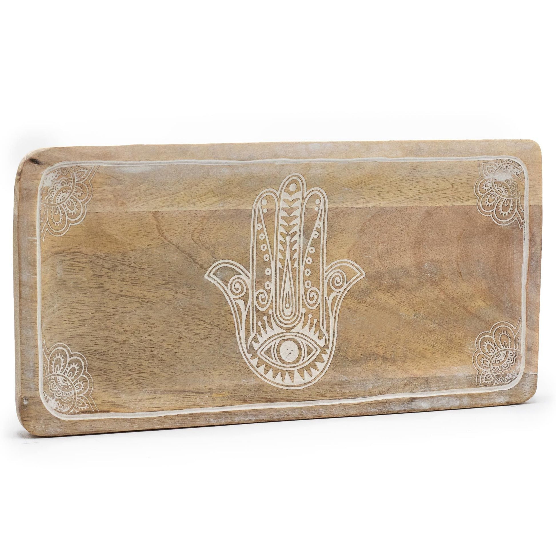 Long Tray 30x15x2.5cm - Hamsa Design Whitewash - Luna Panther