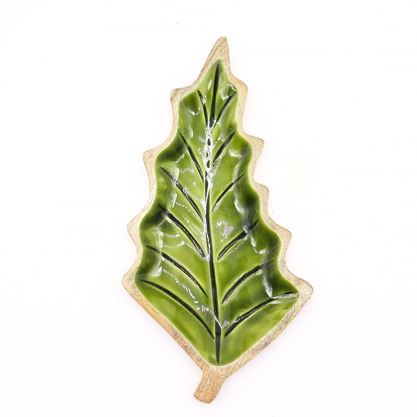 Lost in the Forest - Enamel Leaf Wooden Bowl - 33x17cm - Luna Panther