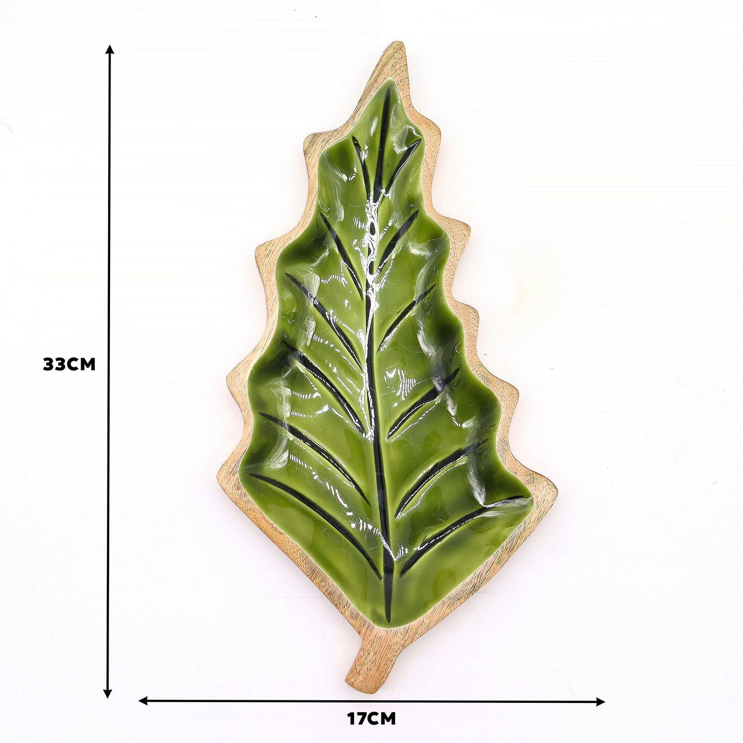 Lost in the Forest - Enamel Leaf Wooden Bowl - 33x17cm - Luna Panther