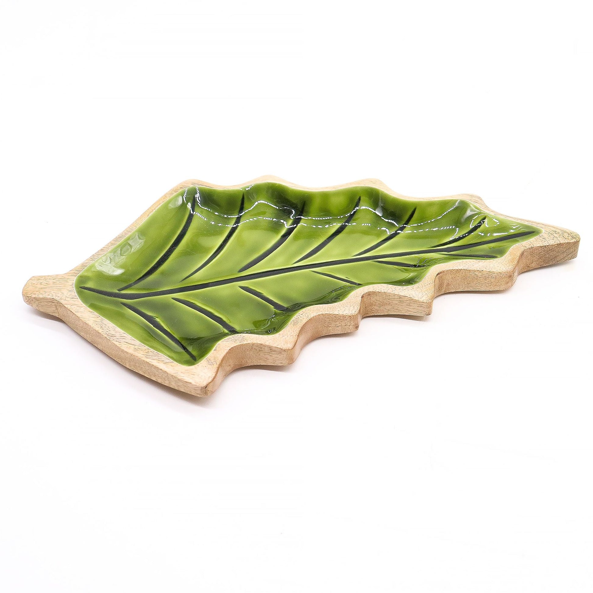 Lost in the Forest - Enamel Leaf Wooden Bowl - 33x17cm - Luna Panther