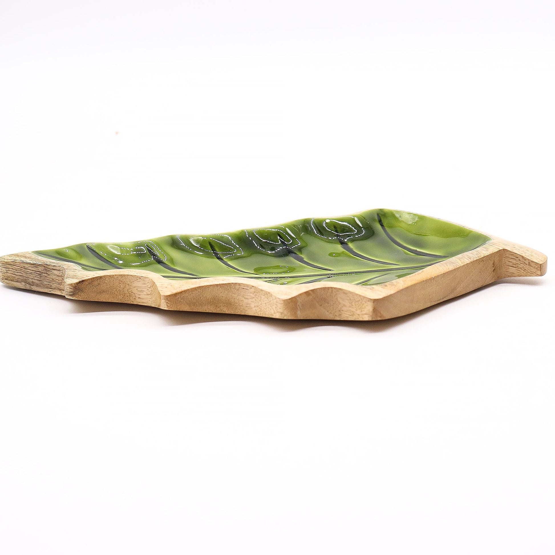 Lost in the Forest - Enamel Leaf Wooden Bowl - 33x17cm - Luna Panther
