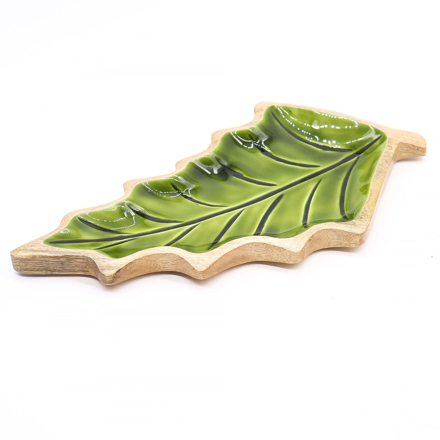 Lost in the Forest - Enamel Leaf Wooden Bowl - 33x17cm - Luna Panther