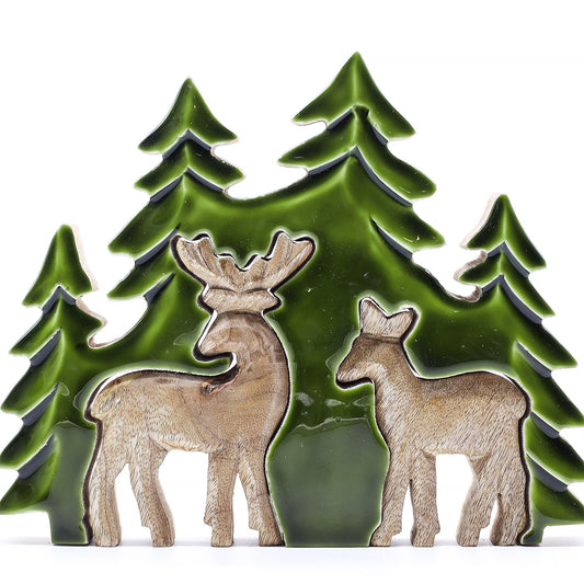 Lost in the Forest - Two Deer in the Forest 3D Wooden Decoration - 18x23cm - Luna Panther