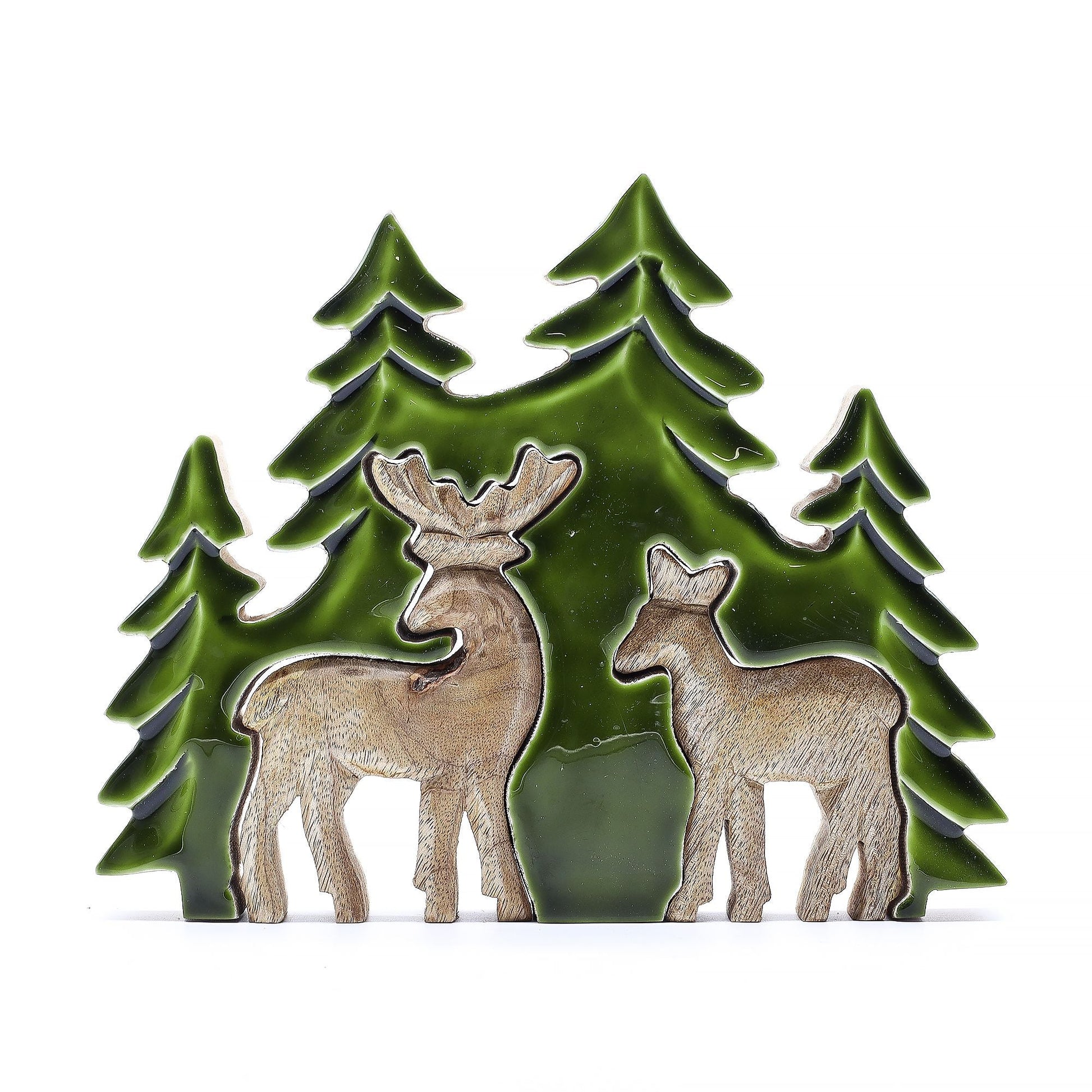 Lost in the Forest - Two Deer in the Forest 3D Wooden Decoration - 18x23cm - Luna Panther
