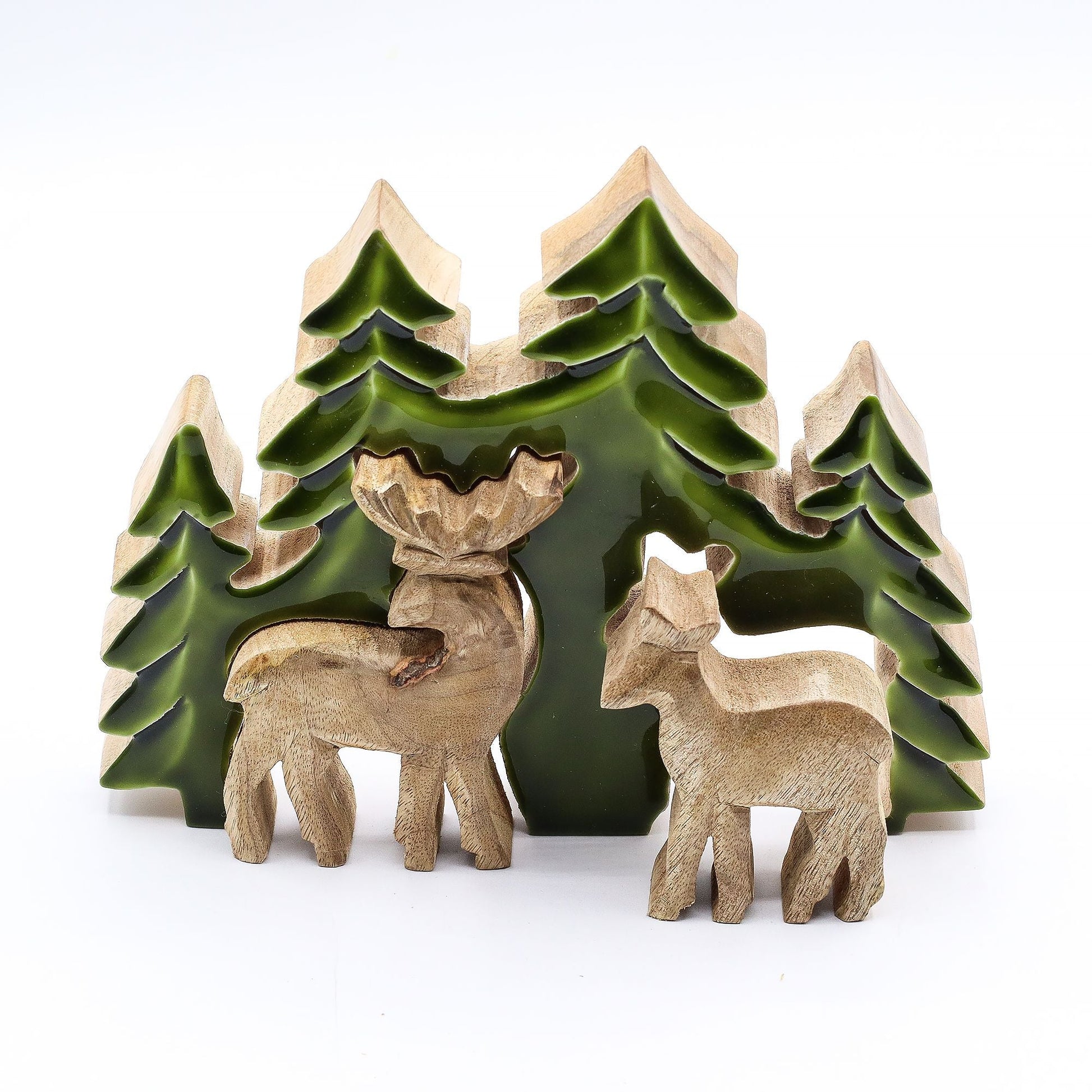 Lost in the Forest - Two Deer in the Forest 3D Wooden Decoration - 18x23cm - Luna Panther