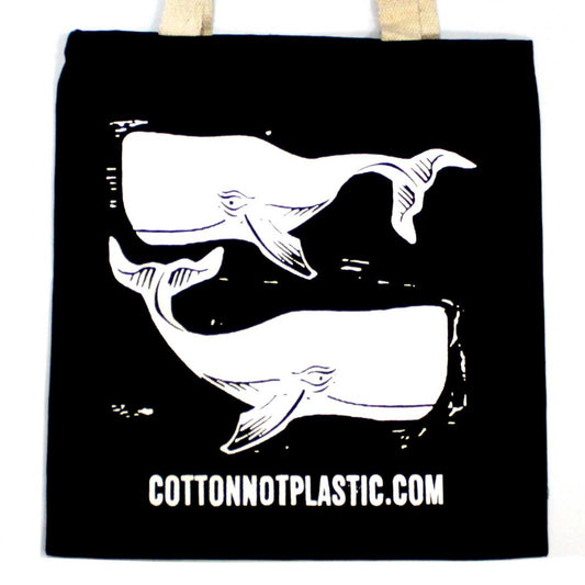 Polished Lrg Black 8oz Cotton Bag 38x42cm - WHALES - WHITE featuring natural patterning and unique variations - Luna Panther