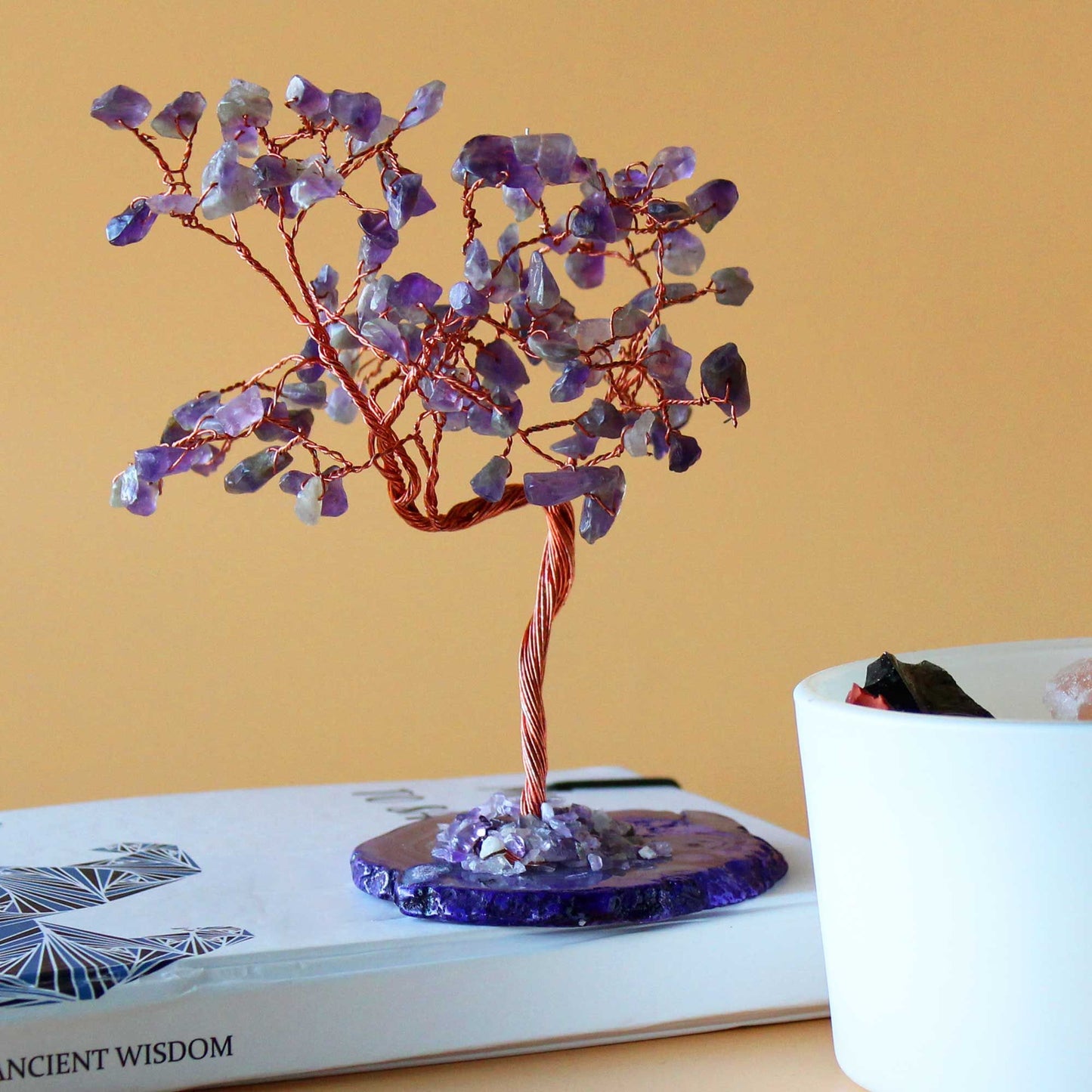 Polished Lrg Gemstone Tree - Amethyst on Natural Agate Base (100 stones) featuring rich purple colour and natural clarity - Luna Panther
