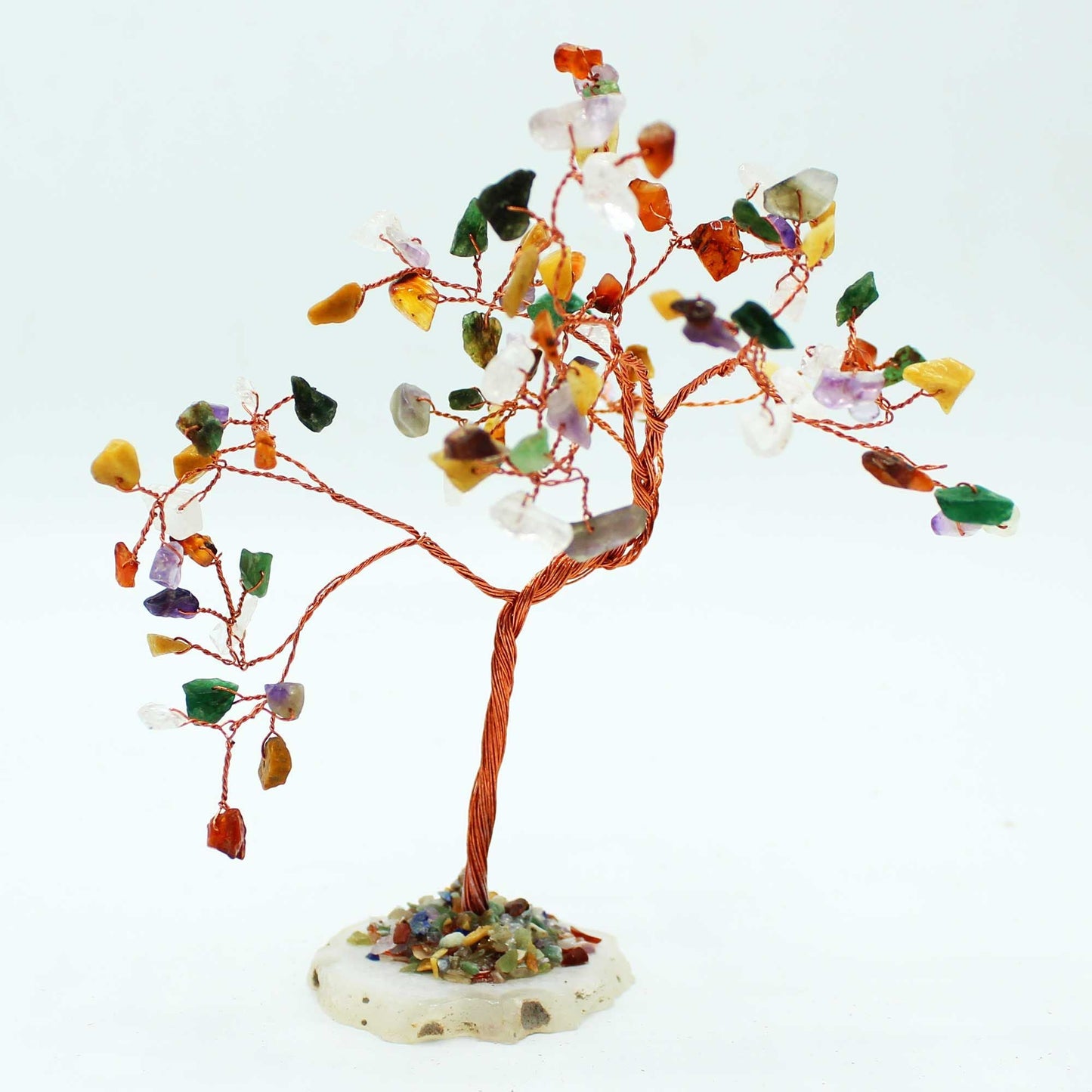 Polished Lrg Gemstone Tree - Multi Stones on Natural Agate Base (100 stones) featuring banded patterns and glossy finish - Luna Panther