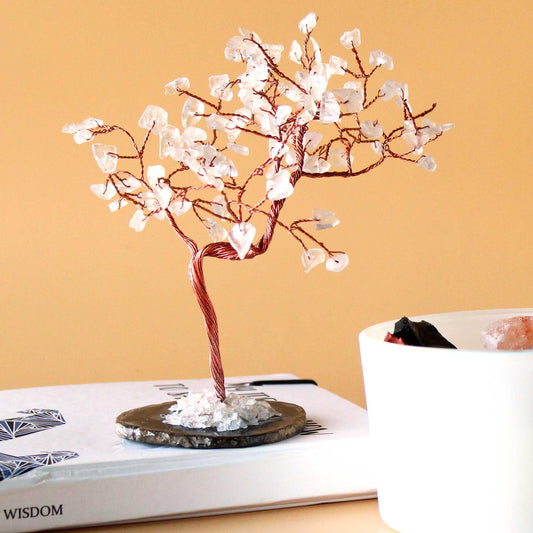 Polished Lrg Gemstone Tree - Rock Quartz on Black Agate Base (100 stones) featuring banded patterns and glossy finish - Luna Panther